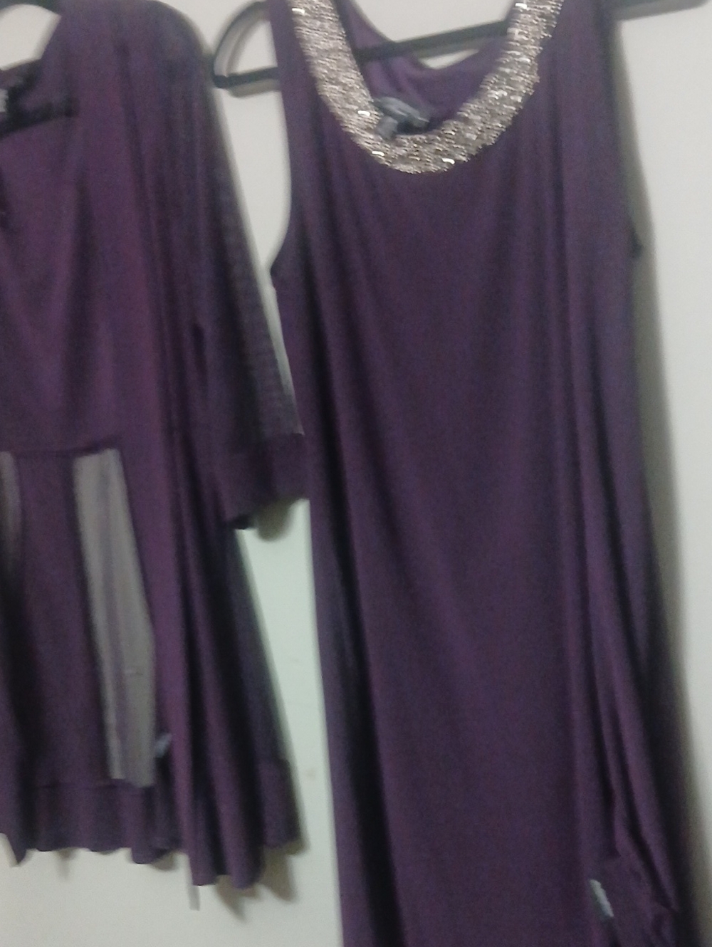 Purple Embellished Neck Sleeveless Dress with Matching Jacket - Picture 11 of 12